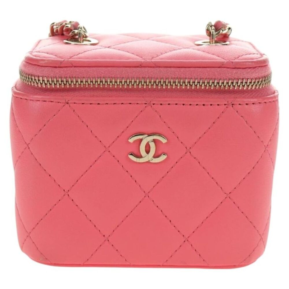 Chanel Classic Vanity Case With Chain Quilted Lambskin Pink Leather Handbag